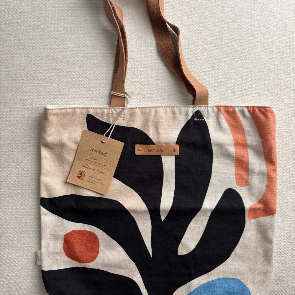 Minted Canvas Tote with Abstract Design - Black, Blue, Tan, Orange